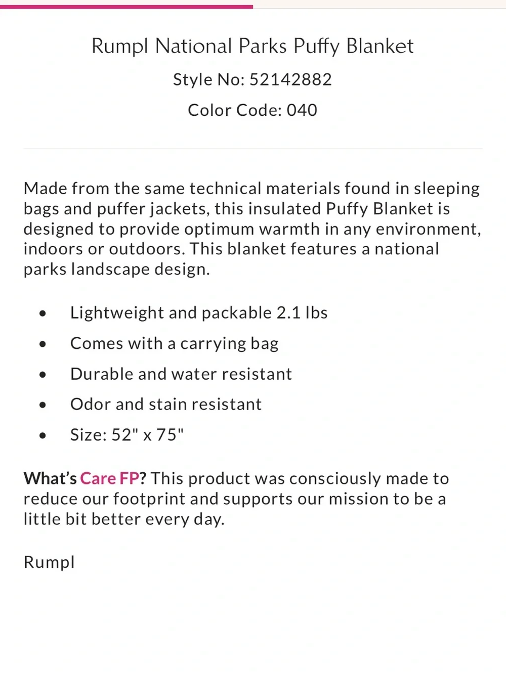 Rump| National Parks Puffy Blanket from Free People , 52” X 75”, Yosemite